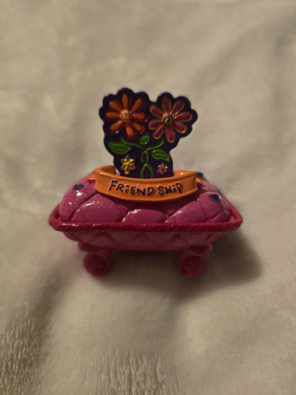 Claire's 2002 Bright Pink Quilted Trinket Box with Flower Stamp